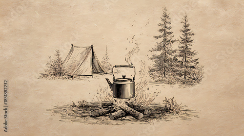 rustic campfire in the foreground nature minimal