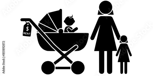 Stroller Rental Service Family Mall Silhouette