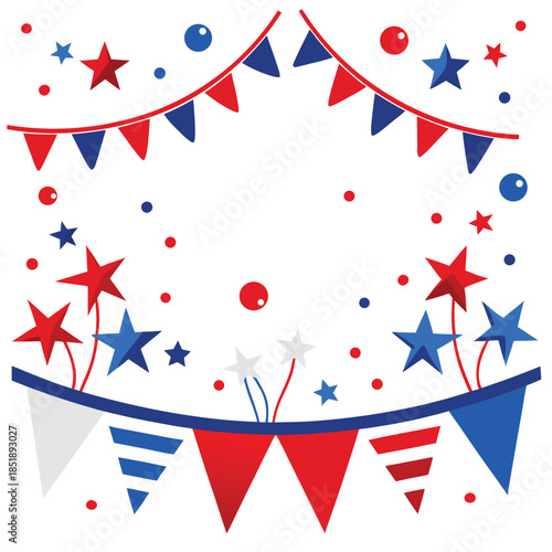 Festive Border at the Bottom with Stars and Stripes - Patriotic Vector Illustration
