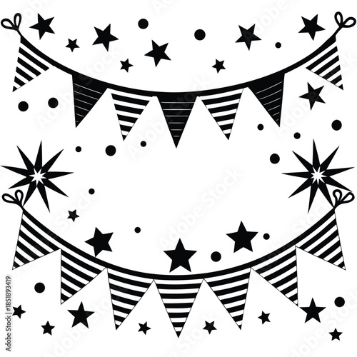 Festive Border at the Bottom with Stars and Stripes - Patriotic Vector Art