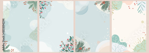 Vector template winter emotional illustration, featuring a serene and icy landscape with snowflakes gently falling, in a flat design style, with a predominantly