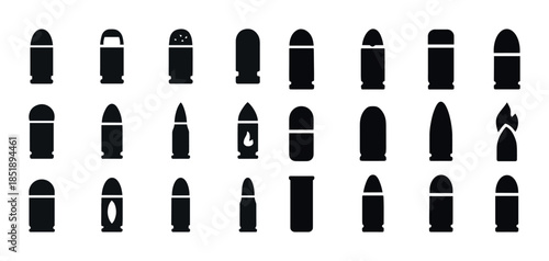 Silhouette collection of various bullet icons on white backgroun