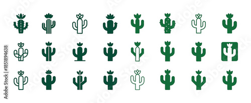 Variety of cactus icons in different styles with green tones