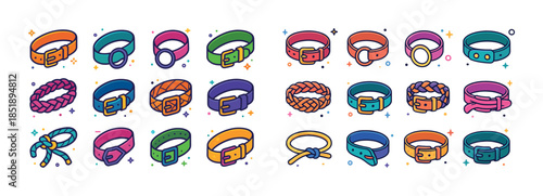 Colorful collection of stylish pet collars in various designs an