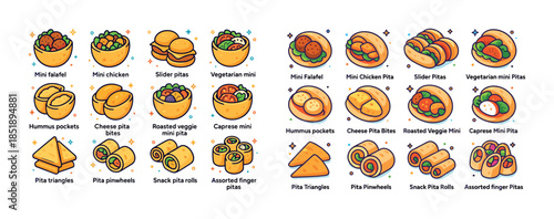 Assorted mediterranean snacks collection: pita, falafel, hummus,