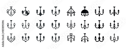 Collection of diverse chandelier icons: elegant silhouettes for