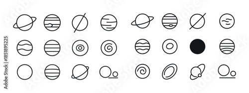 Minimalist planet icon set in line art style