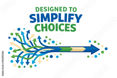 Streamlined decision-making concept with simplified choices and directional arrows