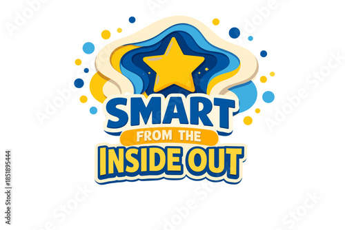 Inspirational star emblem with motivational message in blue and yellow