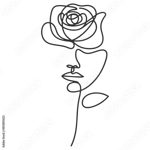 Woman beauty face with flowers minimalist line art 