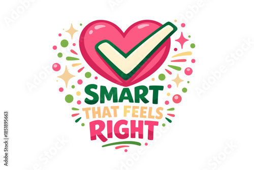 Heart-shaped smart decision icon with checkmark and colorful accents