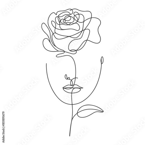 Woman beauty face with flowers minimalist line art 