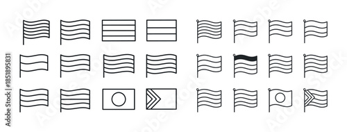 Black and white outline icons of various flags including pattern