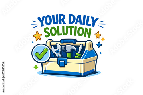 Toolbox with tools and checkmark for daily solutions