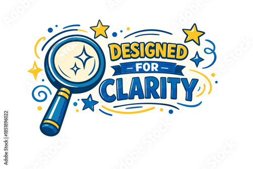 Designed for clarity: magnifying glass with stars and swirls