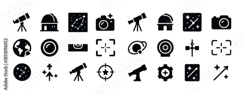 Astronomy icons collection featuring telescopes and observatorie