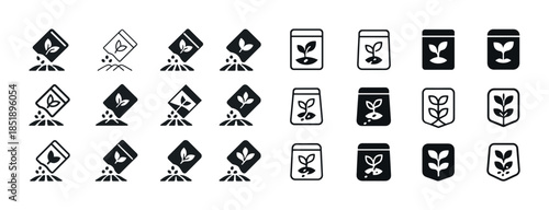 Collection of seed packet icons in various styles and designs