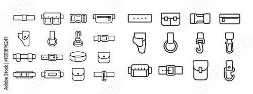Minimalist icon set of belts, buckles, and wallets in outlined s