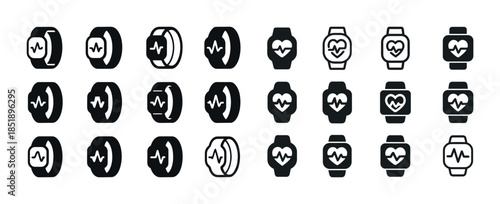 Set of smartwatch heartbeat icons in various styles and designs