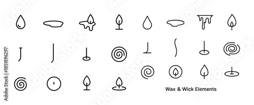 Minimalist wax and wick icons collection with candle designs