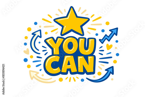 You can motivational star design with arrows and hearts in yellow and blue colors