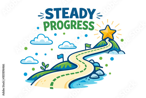 Steady progress concept with path leading to star on mountain