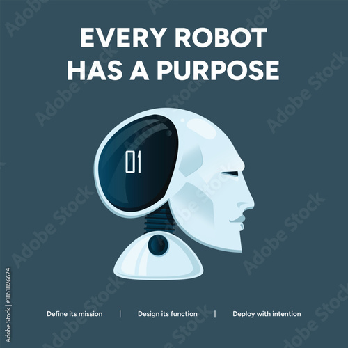 Sleek Futuristic Robot Head with Digital Number Display Representing Purpose-Driven Mission and Intent