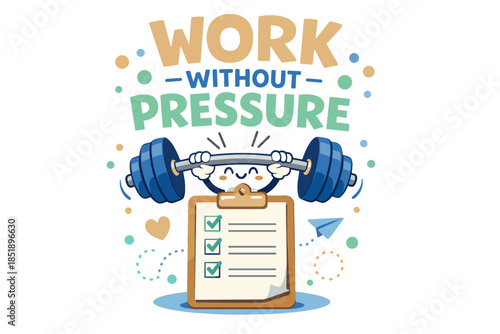 Motivational cartoon: work without pressure with strong lifting character