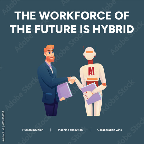 Businessman Shaking Hands with an AI Robot Representing the Hybrid Workforce and Collaboration of the Future