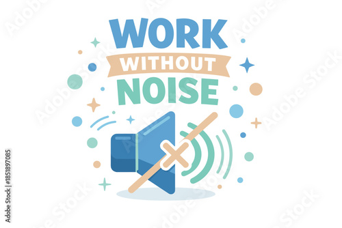 Work without noise concept with muted speaker icon and abstract elements