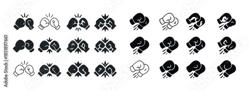 Collection of boxing glove symbols: icons of combat and sport
