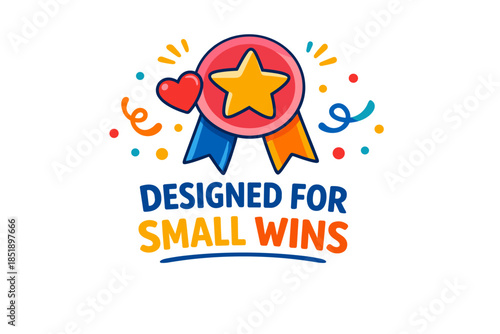 Colorful badge with star and ribbons celebrating small wins