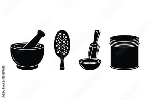 Natural Spice and Herb Preparation Tool Silhouettes