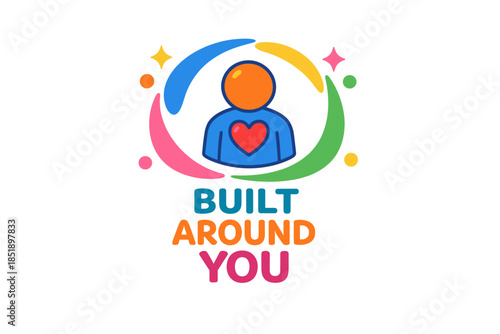 Colorful emblem with human figure and heart promoting inclusivity and wellness