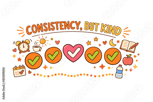 Consistency and kindness journey with positive habits and symbols