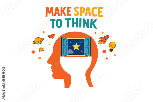 Creative mindset: open window mental space concept with cosmic elements and ideas