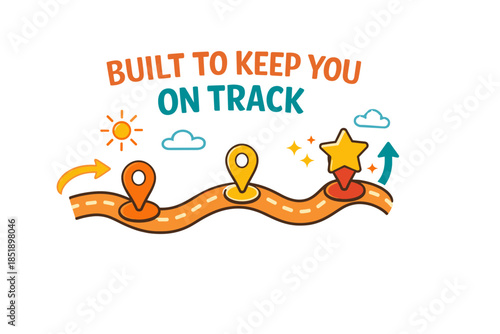 Colorful pathway with pin markers and star icon illustrating progress