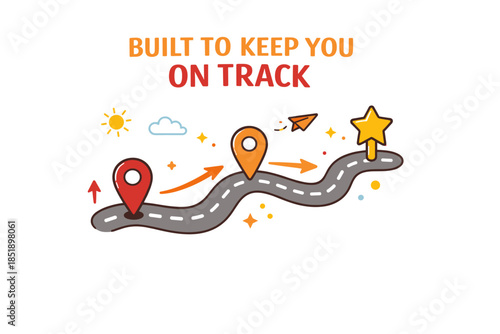 Navigational journey with map markers and stars icon design