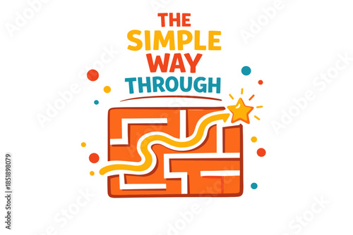 The simple way through: bright maze design with star and colorful accents