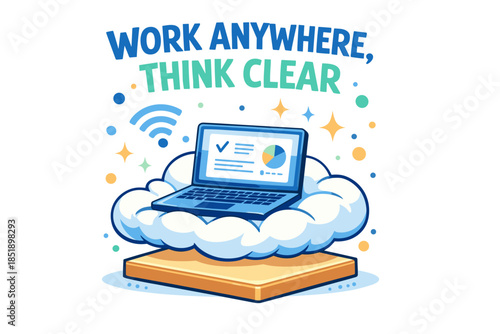 Cloud-based remote work concept with laptop and wi-fi