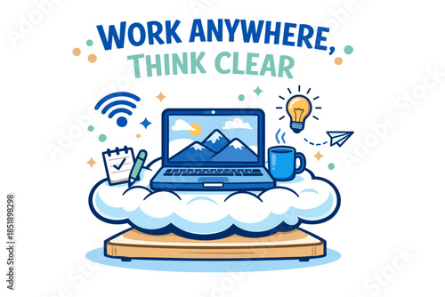 Remote work concept with laptop on cloud, symbolizing flexibility and clarity