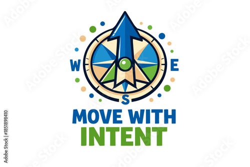 Compass emblem with arrow and motivational quote graphic design