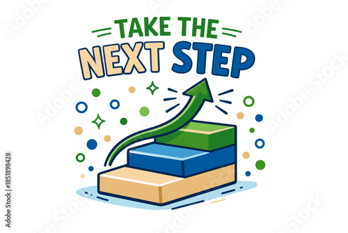 Motivational of upward steps with arrow encouraging progress and growth