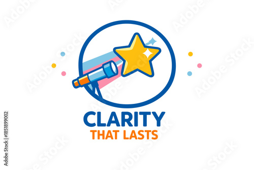 Colorful logo with telescope and star symbolizing lasting clarity