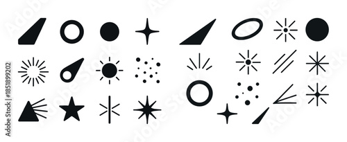 Assorted geometric and star symbols in black on white background