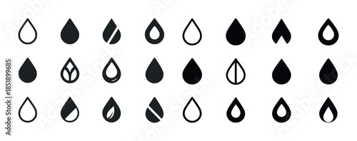 Variety of water drop icons in bold and minimalist styles