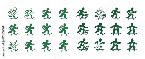 Silhouette figures on skateboards and shopping carts pattern