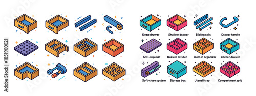 Modern kitchen drawer components: organizers, dividers, and hand
