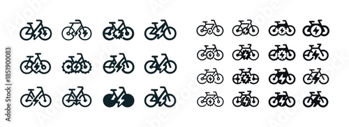 Set of electric bicycle icons in various styles and designs