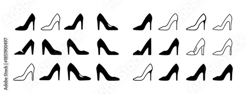 Silhouette and outline of high heels in various designs and styl